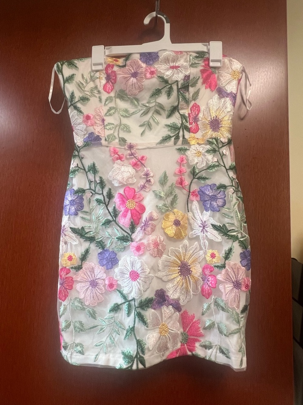 Embroidered Floral Sheath Dress - Cream with Multicolor Flowers